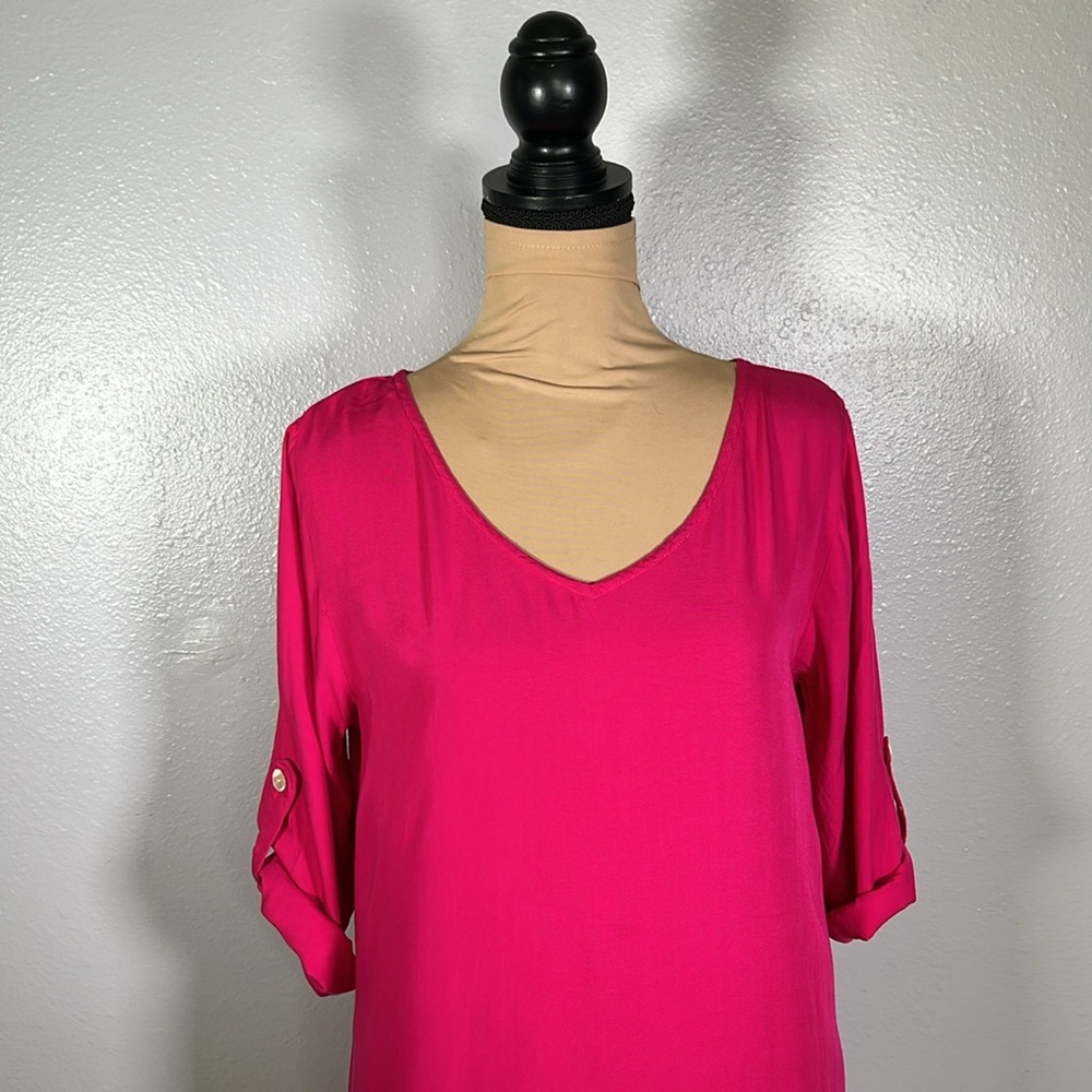 Hot Pink lightweight Tunic cover up Mini Dress S | resortwear tropical vacation - Picture 8 of 13